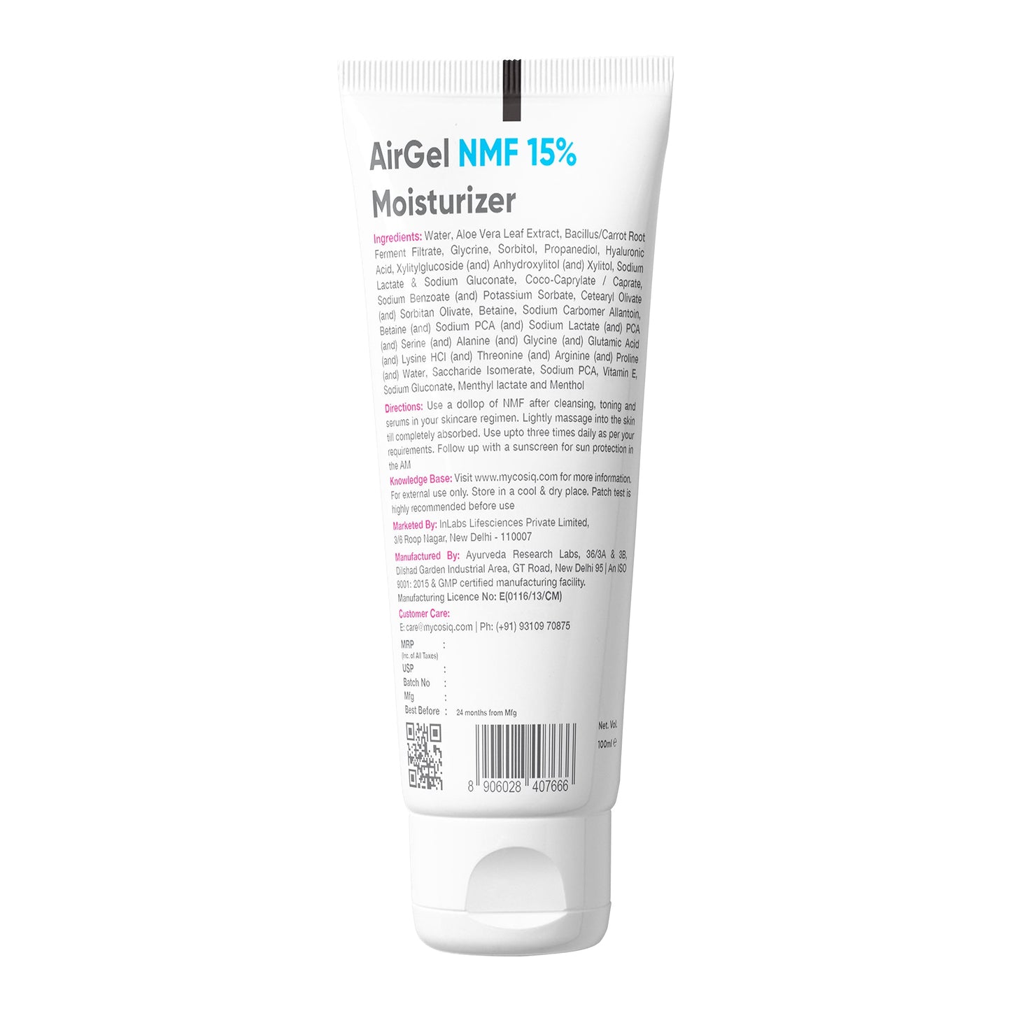 AirGel NMF - 15% Moisturiser for Oily Skin, 100ml - CosIQ