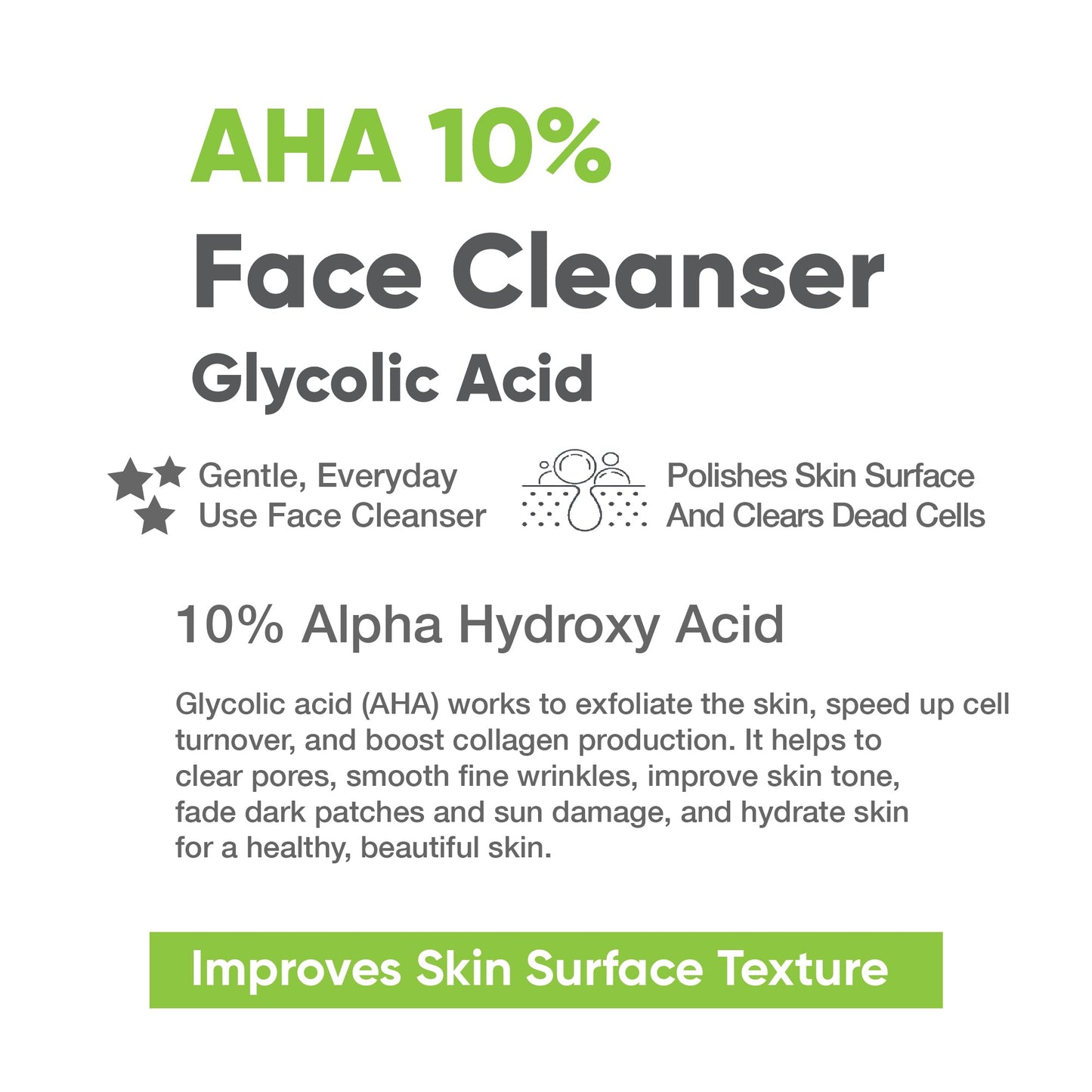 Glycolic Acid Face Cleanser AHA-10%, 100ml - CosIQ