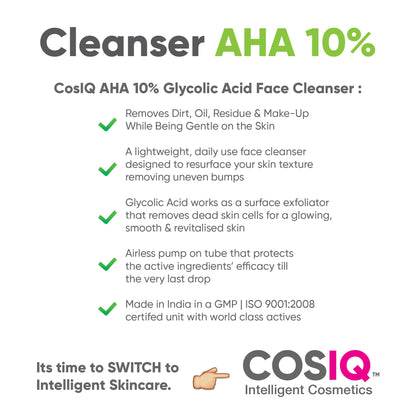 Glycolic Acid Face Cleanser AHA-10%, 100ml - CosIQ