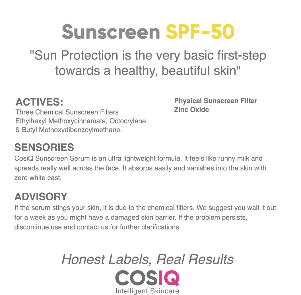 India’s Only Hybrid, Serum-Based Sunscreen- SPF 50 - CosIQ