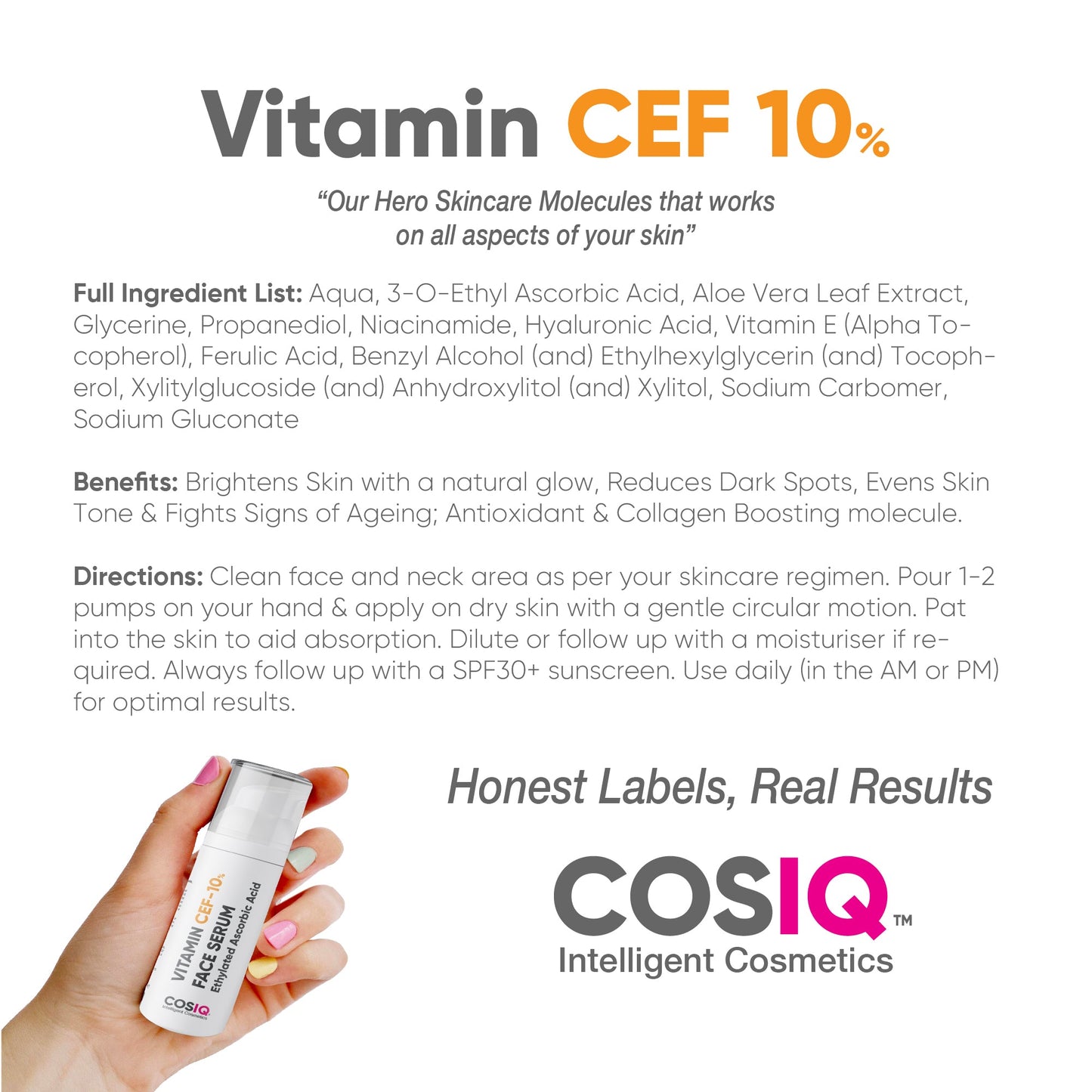 Vitamin CEF-10% Face Serum 30ml - CosIQ