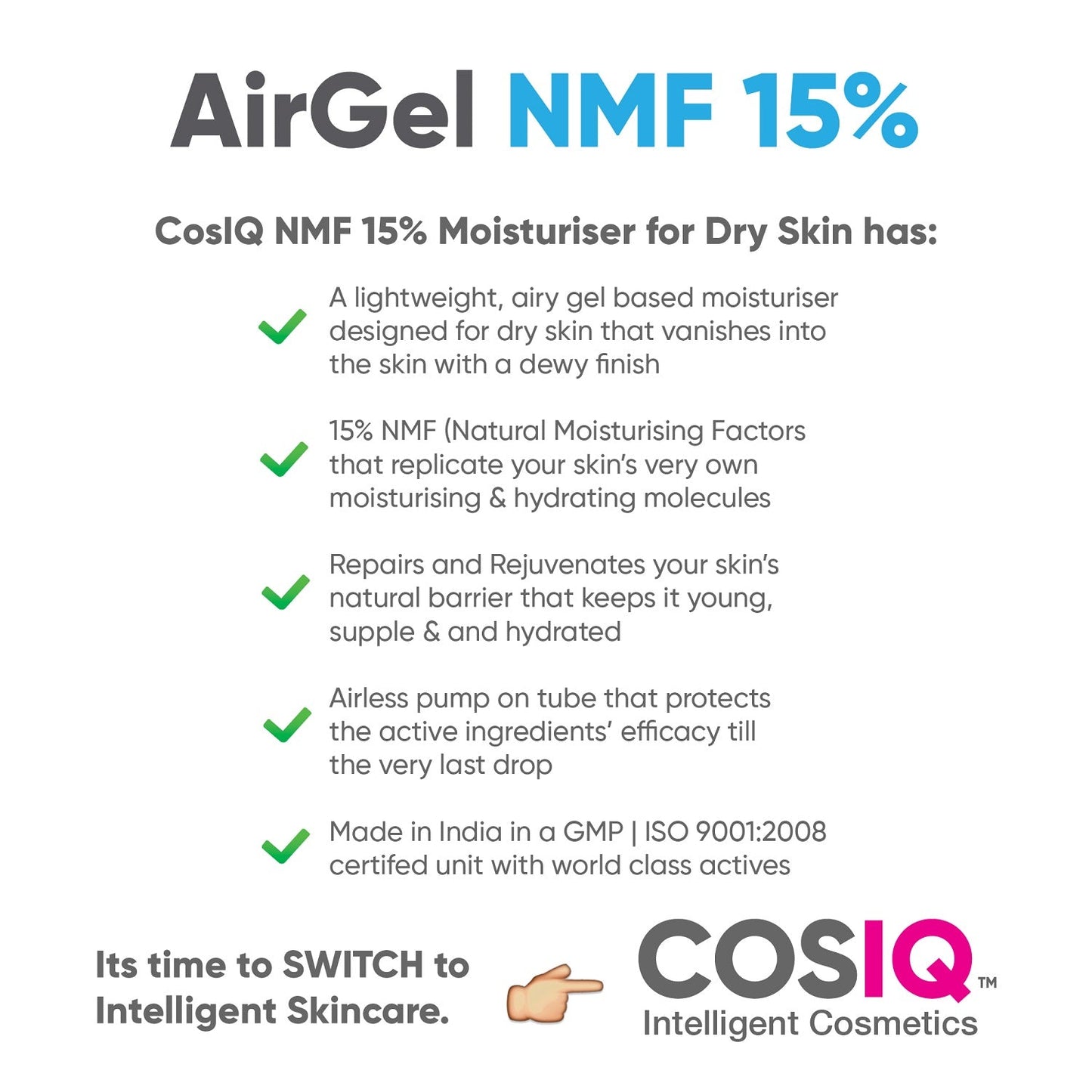 AirGel NMF-15% Moisturiser for Dry Skin, 100ml - CosIQ