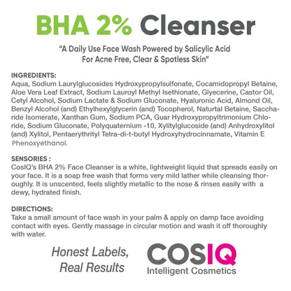 BHA-2% Salicylic Acid Face Cleanser, 100ml - CosIQ