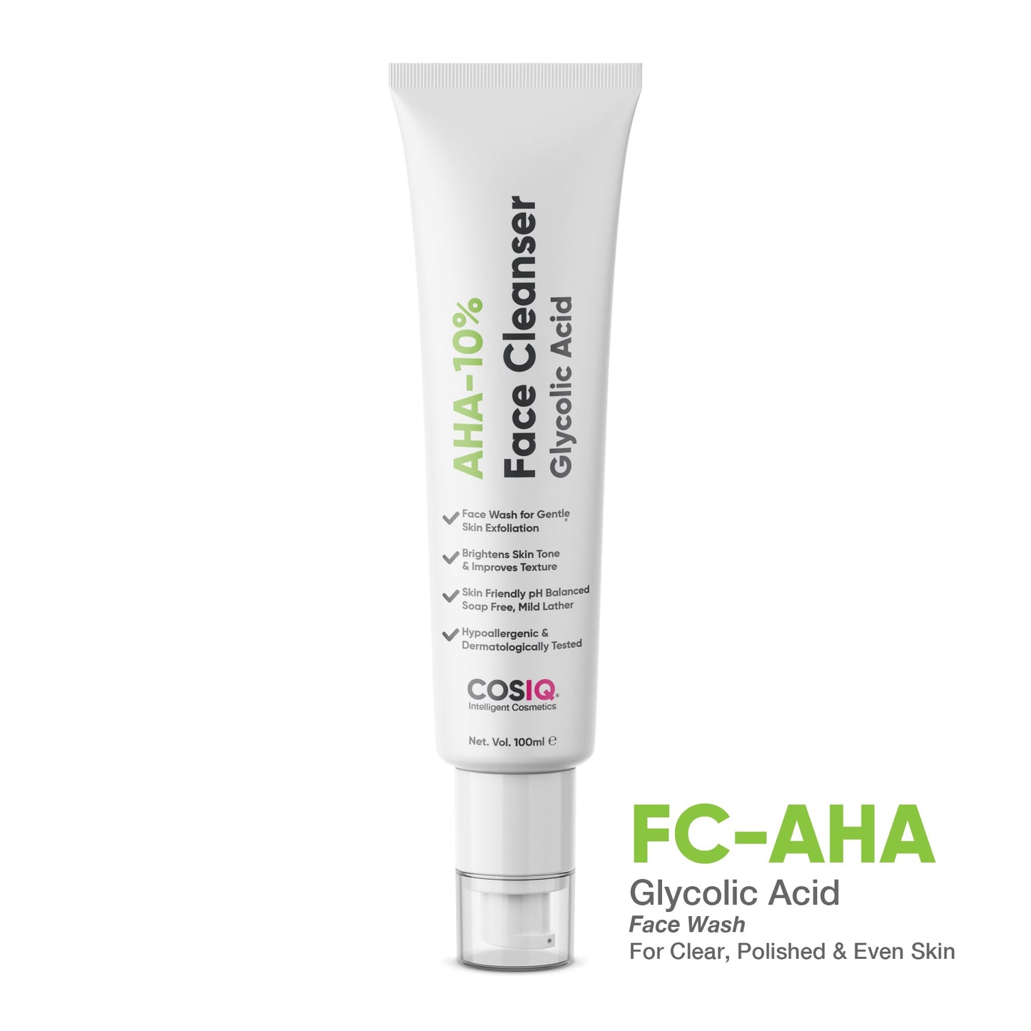 Glycolic Acid Face Cleanser AHA-10%, 100ml - CosIQ