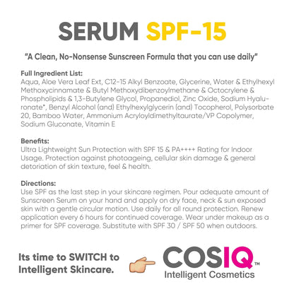 SPF 15 Indoor Sunscreen Serum, 30ml - CosIQ