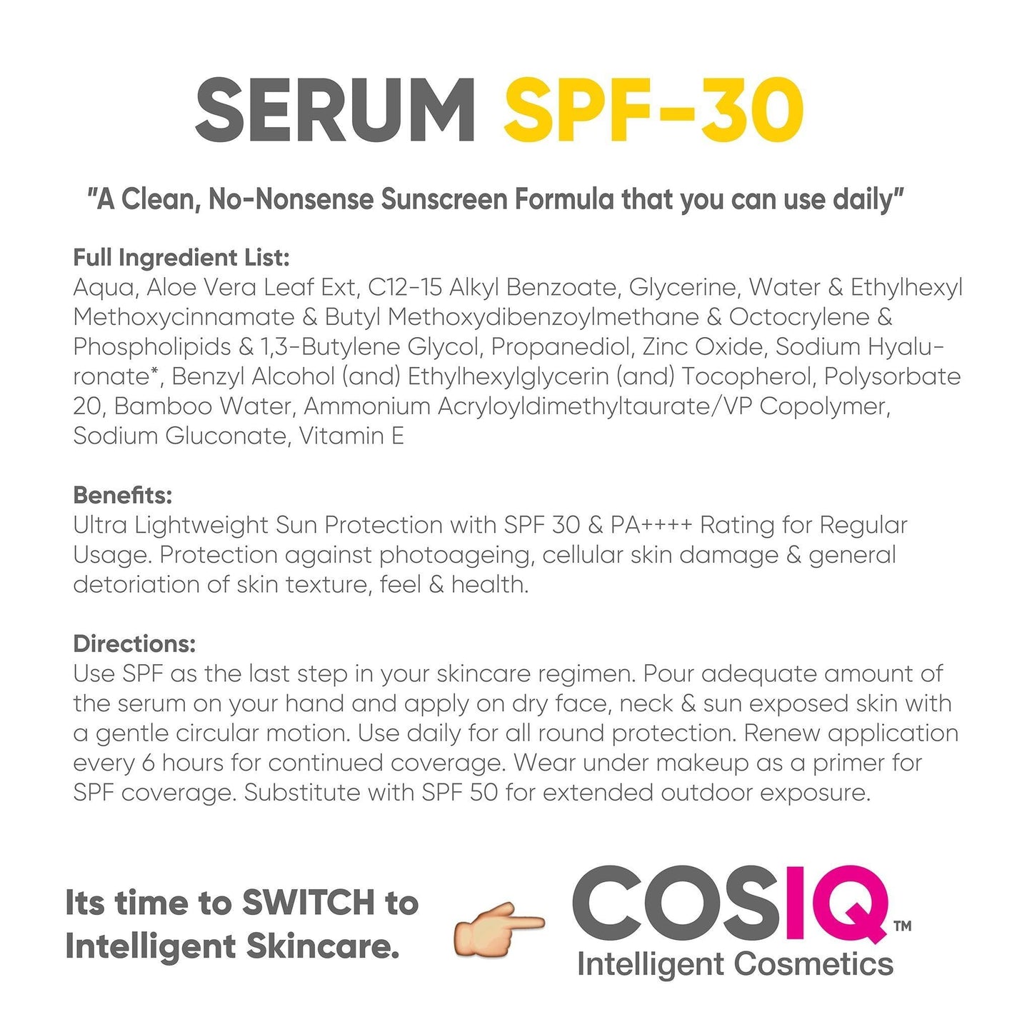 SPF 30 Sunscreen Serum, 30ml - CosIQ