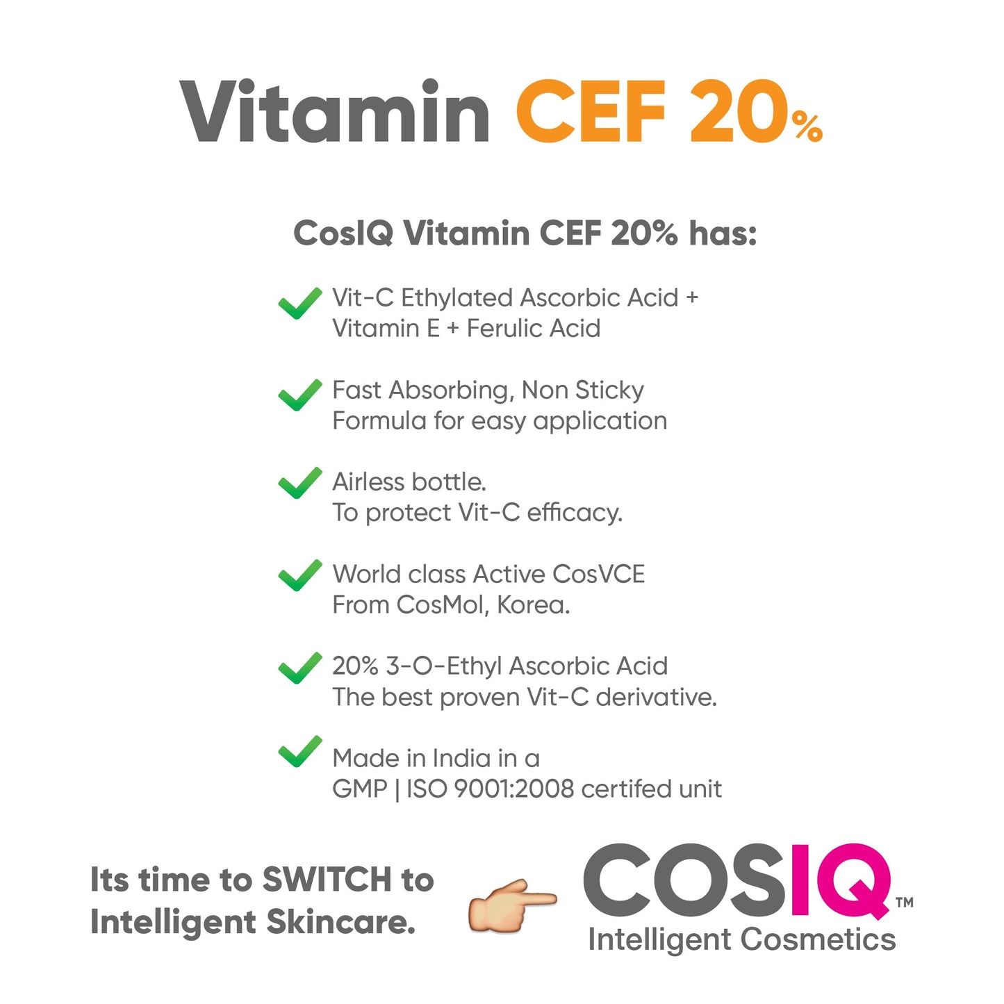 Vitamin CEF-20% Face Serum 30ml - CosIQ